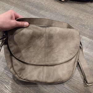 Taupe Leather Crossbody Bag By Madison Niche
